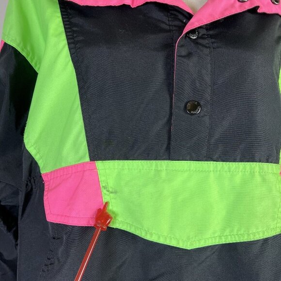 Vintage White Sierra Windbreaker Anorak Jacket Men's Large Black Neon Green Pink - Picture 4 of 16